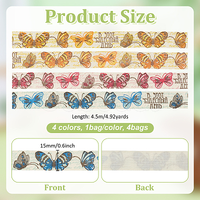 4Bags 4 Colors Printed Artificial Silk Ribbons OCOR-MA0001-82B-1