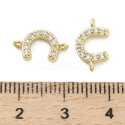 Brass Micro Pave Clear Cubic Zirconia Horseshoe Connector Charms KK-H527-09G-1