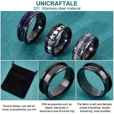 Unicraftale 10Pcs Stainless Steel Grooved Finger Ring Settings STAS-UN0039-22C-1