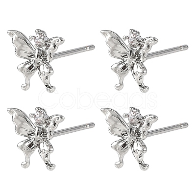 SHEGRACE Brass Micro Pave Clear Cubic Zirconia Stud Earrings XGRQ4N863-725P-1
