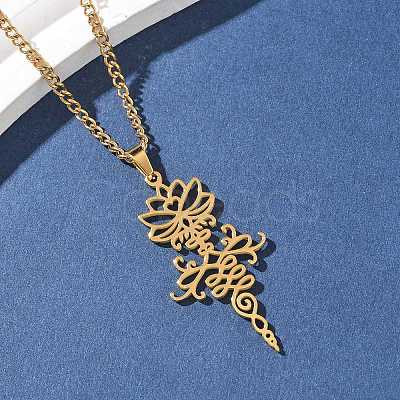 304 Stainless Steel Hollow Cut Yoga Om Lotus Flower Pendant Necklaces NJEW-Z073-02G-06-1