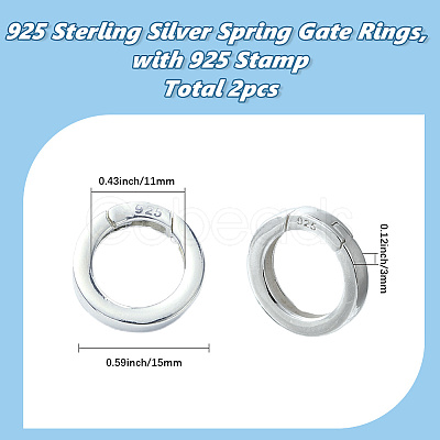 2Pcs 925 Sterling Silver Spring Gate Rings STER-SC0001-53-1
