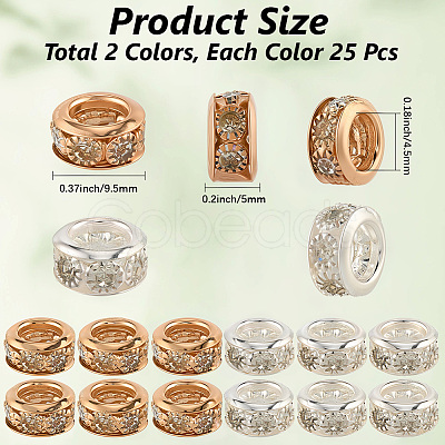 50Pcs 2 Colors Brass Rhinestone Beads KK-PA0001-04-1