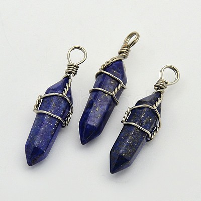 Faceted Bullet Platinum Plated Brass Gemstone Double Terminated Pointed Pendants G-J265-07-1