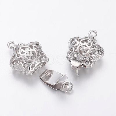 Filigree Star Brass Box Clasps KK-F0182-P-NF-1