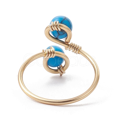Copper Wire Wrapped Natural & Synthetic Gemstone Toe Open Ring RJEW-JR00622-1