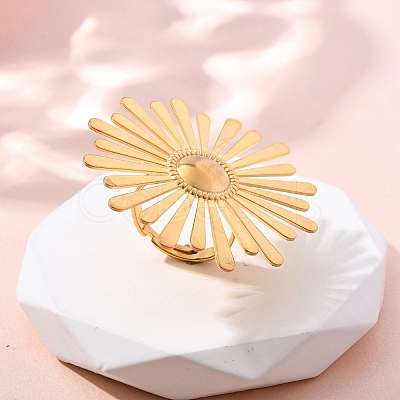 Flower 304 Stainless Steel Cuff Rings RJEW-E437-02G-1