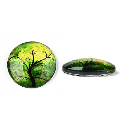 Half Round/Dome Tree Pattern Glass Flatback Cabochons for DIY Projects GGLA-Q037-25mm-M28-06-1
