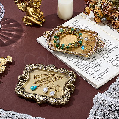 2Pcs 2 Styles Vintage Resin & Alloy Rectangle Tray Display Decorations for Rings Earrings Necklaces AJEW-PH0008-32-1