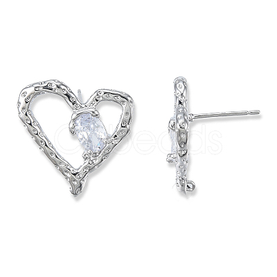 Clear Cubic Zirconia Heart Stud Earrings EJEW-N012-51P-A-1