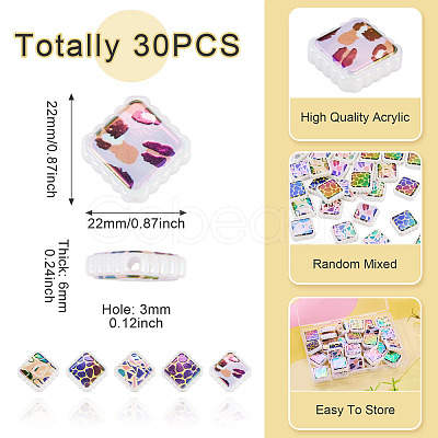 30Pcs Rainbow Iridescent Printed Opaque Acrylic Beads OACR-TA0001-73A-1
