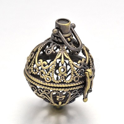 Round Brass Hollow Cage Pendants KK-L083-06AB-RS-1