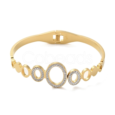 304 Stainless Steel Micro Pave Clear Cubic Zirconia Hollow Oval Hinged Bangles for Women LS-BJEW-E099-02G-1
