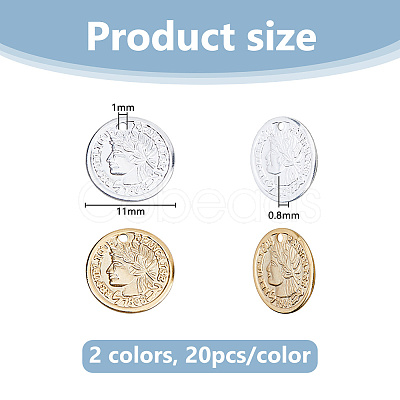 40Pcs 2 Colors Brass Coin Charms KK-DC0005-10-1