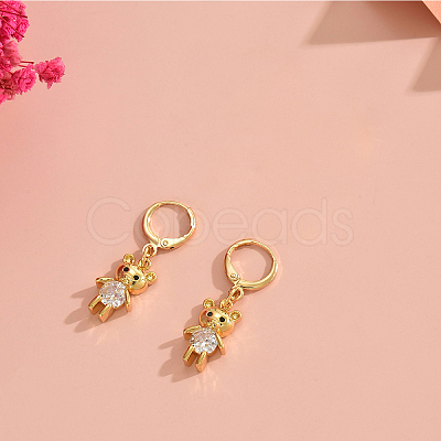 Cute Bear Brass Clear Cubic Zirconia Hoop Earrings GQ2099-1