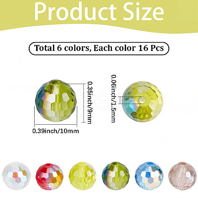 96Pcs 6 Colors AB Color Plated Glass Beads EGLA-PA0001-41-1
