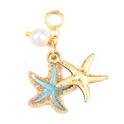 5Pcs 5 Colors Double Starfish Alloy Enamel European Dangle Charms PALLOY-JF04458-1