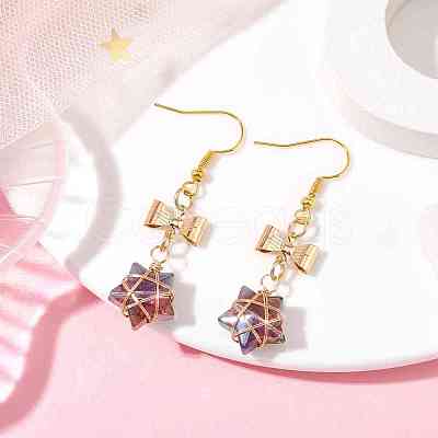 Glass Star Dangle Earrings EJEW-JE05548-01-1