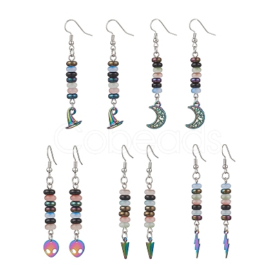 5 Pairs Glass Dangle Earrings EJEW-JE06644-1