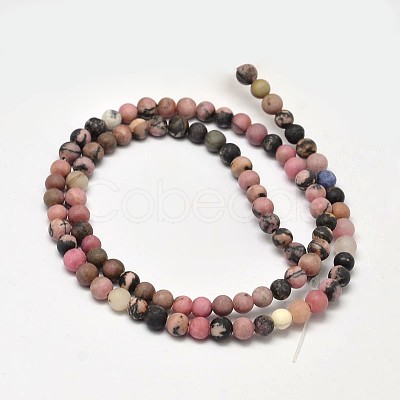 Frosted Natural Rhodonite Round Bead Strands G-F266-13-4mm-1