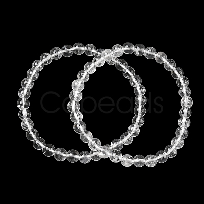 Natural Quartz Crystal Round Beaded Stretch Bracelets GG-CBA12F1-02B-12-1