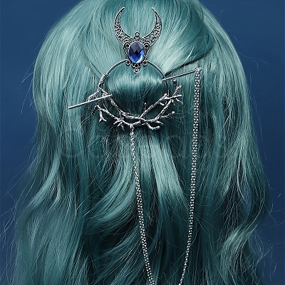 Gothic Witch Theme Branch Alloy Rhinestone Hair Cuff Pin PW-WG49D80-01-1