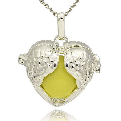 Silver Color Plated Brass Hollow Heart Cage Pendants KK-J241-07S-1