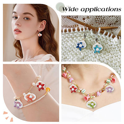 12Pcs 6 Colors Cylinder Seed Beaded Starfish & Shell Pendants PALLOY-GO00068-1