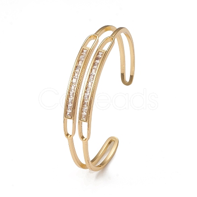 Rack Plating Brass Cubic Zirconia Cuff Bangles for Women BJEW-E071-29G-1