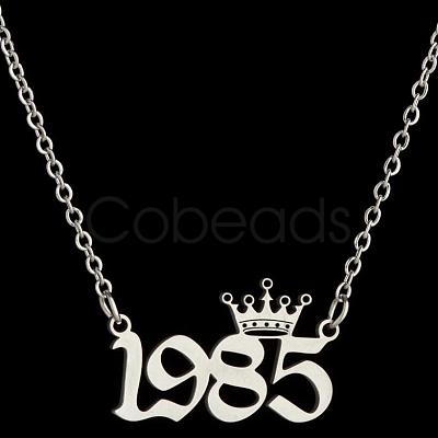 Crown Birth Year 201 Stainless Steel Pendant Necklaces for Women FS-WG4E8F2-46-1