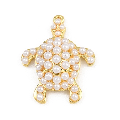 Turtle Brass ABS Imitation Pearl Pendants KK-I352-04F-G-1