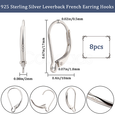 4 Pairs 925 Sterling Silver Leverback Earring Findings STER-BBC0001-85-1