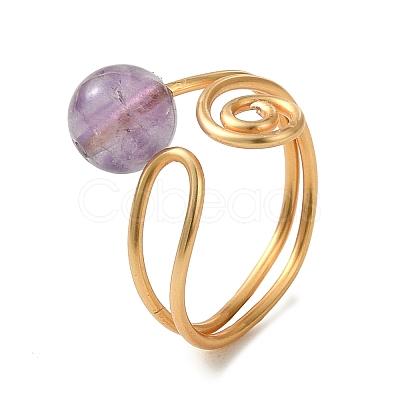 Natural Gemstone Cuff Open Rings RJEW-JR01071-1