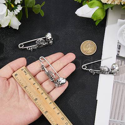 6Pcs Skeleton Halloween Zinc Alloy Brooch JEWB-FH0002-37AS-1