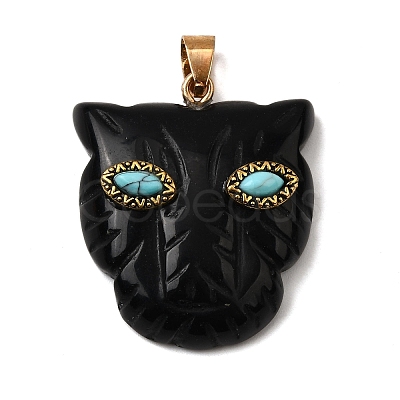 Natural Obsidian & Synthetic Turquoise Pendants G-Z090-02G-04-1
