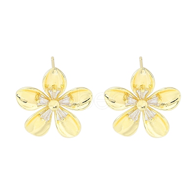 Brass Pave Clear Cubic Zirconia Stud Earring Findings KK-F875-05G-1