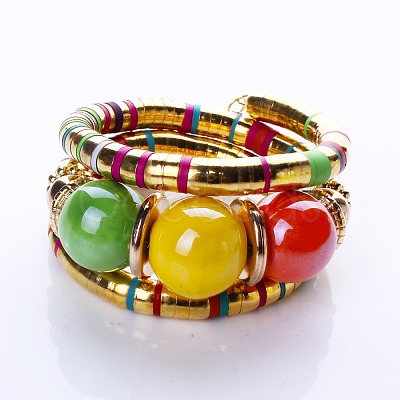 Alloy & Iron & Resin Round Beaded Bangles for Women FS-WG7222A-03-1
