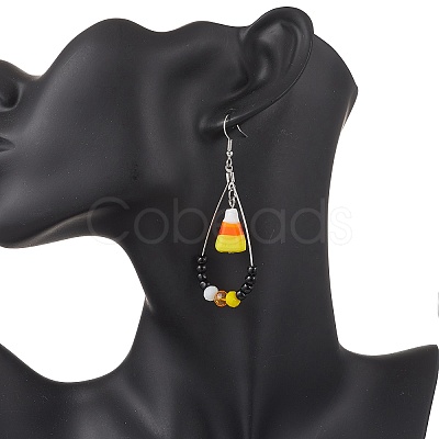 Corn Brass Glass Dangle Earrings EJEW-JE06660-1