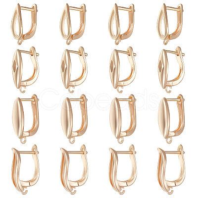 Beebeecraft 16Pcs 4 Styles Brass Hoop Earring Findings with Latch Back Closure KK-BBC0008-19-1