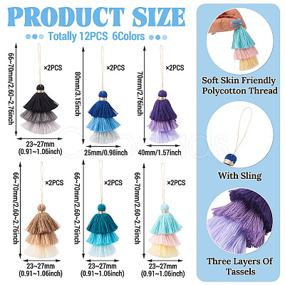 12Pcs 6 Styles Nylon Thread Tassel Big Pendant Decorations FIND-TA0009-18-1