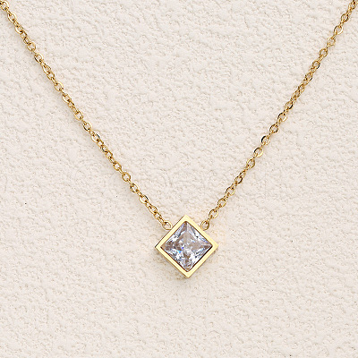 Rhombus 304 Stainless Steel Pave Clear Cubic Zirconia Link Bracelets & Stud Earrings & Pendant Necklaces FS-WG48BD9-01-1