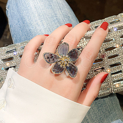 Alloy & Rhinestone/Synthetic Quartz Cuff Rings FS-WGD97BC-01-1
