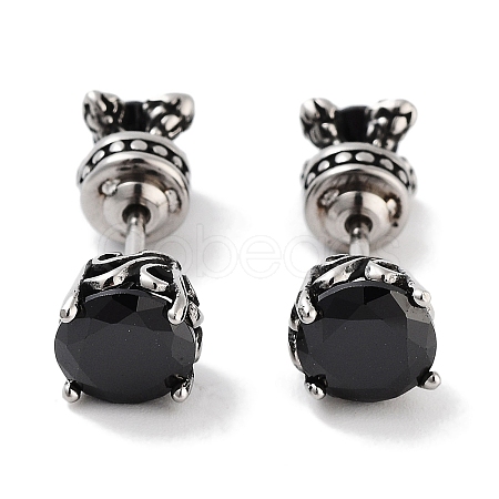 Flat Round 316 Surgical Stainless Steel Pave Black Cubic Zirconia Ear False Plugs for Women Men EJEW-Z050-37AS-1