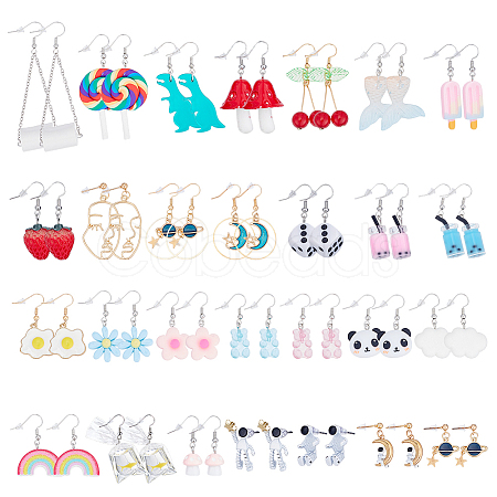 5 Styles Iron Resin Dangle Earring Sets EJEW-UN0002-80-1