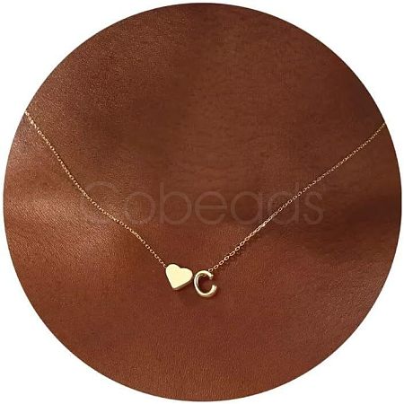Simple Style Adjustable 316L Surgical Stainless Steel Heart and Initial Pendant Necklaces for Women WG95AEF-03-1