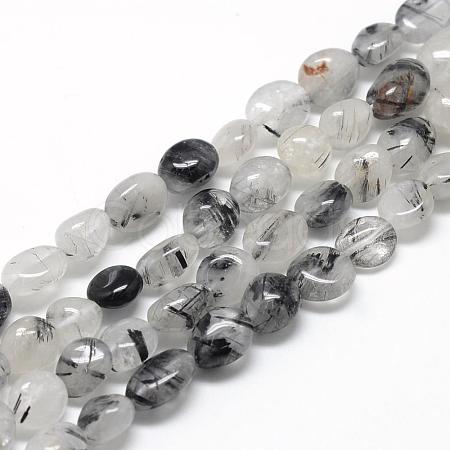 Natural Black Rutilated Quartz Beads Strands G-R445-8x10-18-1