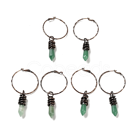 Natural Green Aventurine Bullet Dangle Hoop Earrings G-D468-23R-1