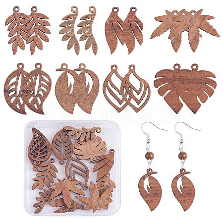 16Pcs 8 Style Autumn Theme Natural Walnut Wood Pendants WOOD-SZ0001-29-1