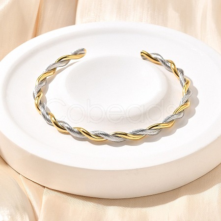 304 Stainless Steel Twisted Rope Shape Cuff Bangles for Women BJEW-C091-02D-GP-1