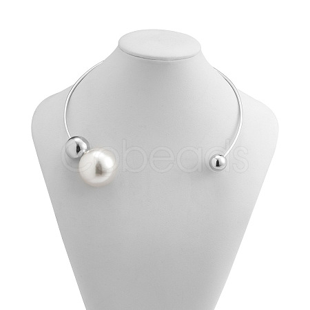 Imitation Pearl & CCB Plastic Round Ball Brass Cuff Torques Necklaces WG64653-02-1